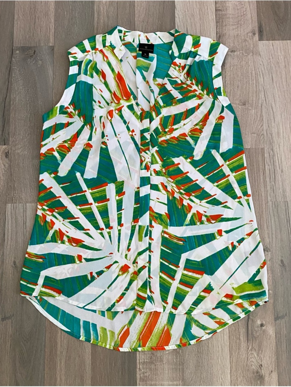 Worthington Women’s Medium Hawaiian Tropical Sleeveless Floral Blouse Button Up